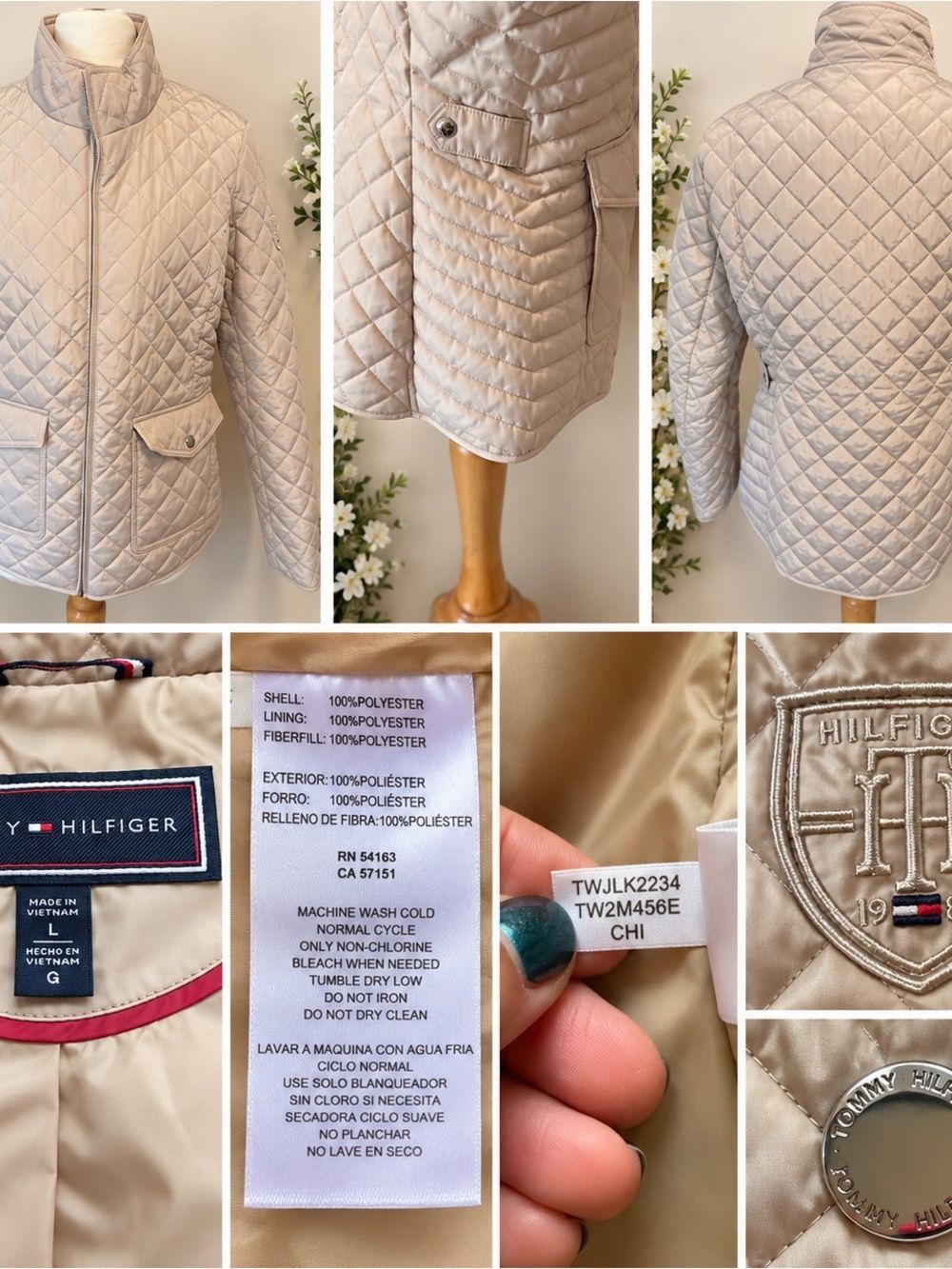 NWOT Tommy Hilfiger Women’s Quilted Jacket Beige Tan Size Large Full Zip